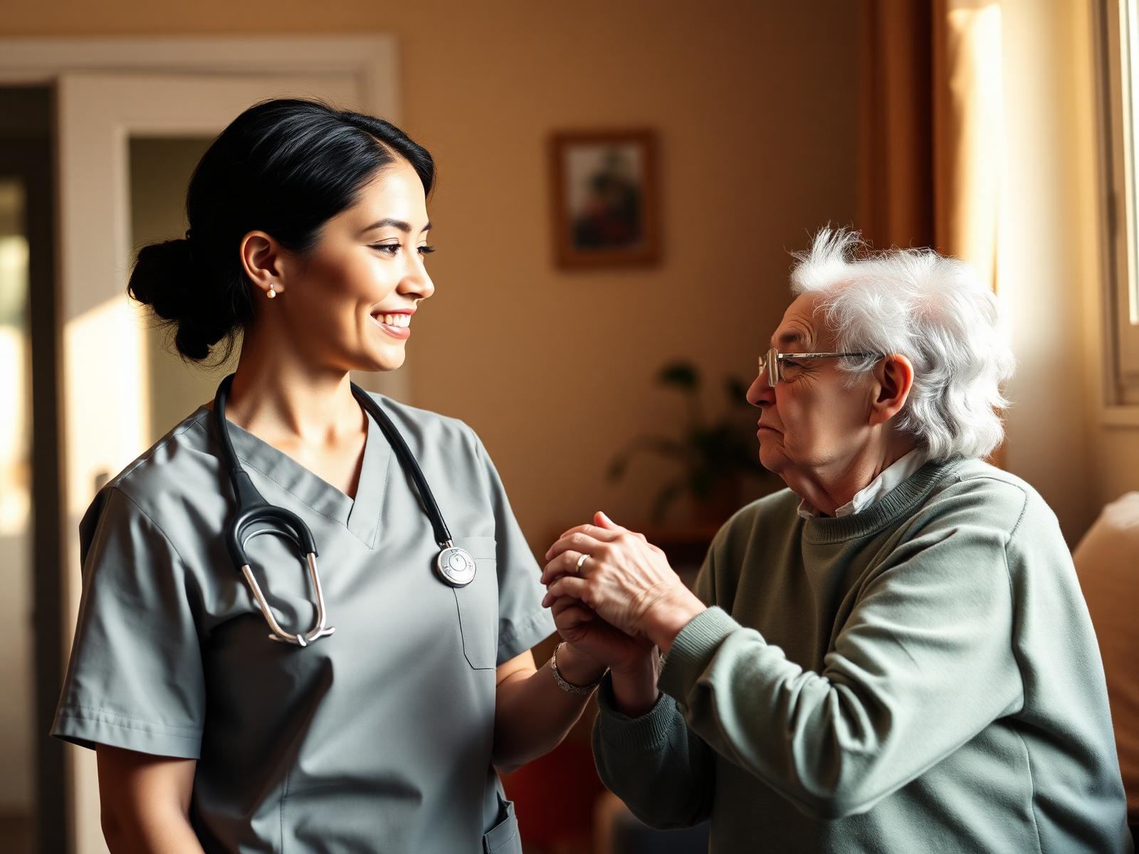 Caregiver holding an elderly patient's hand